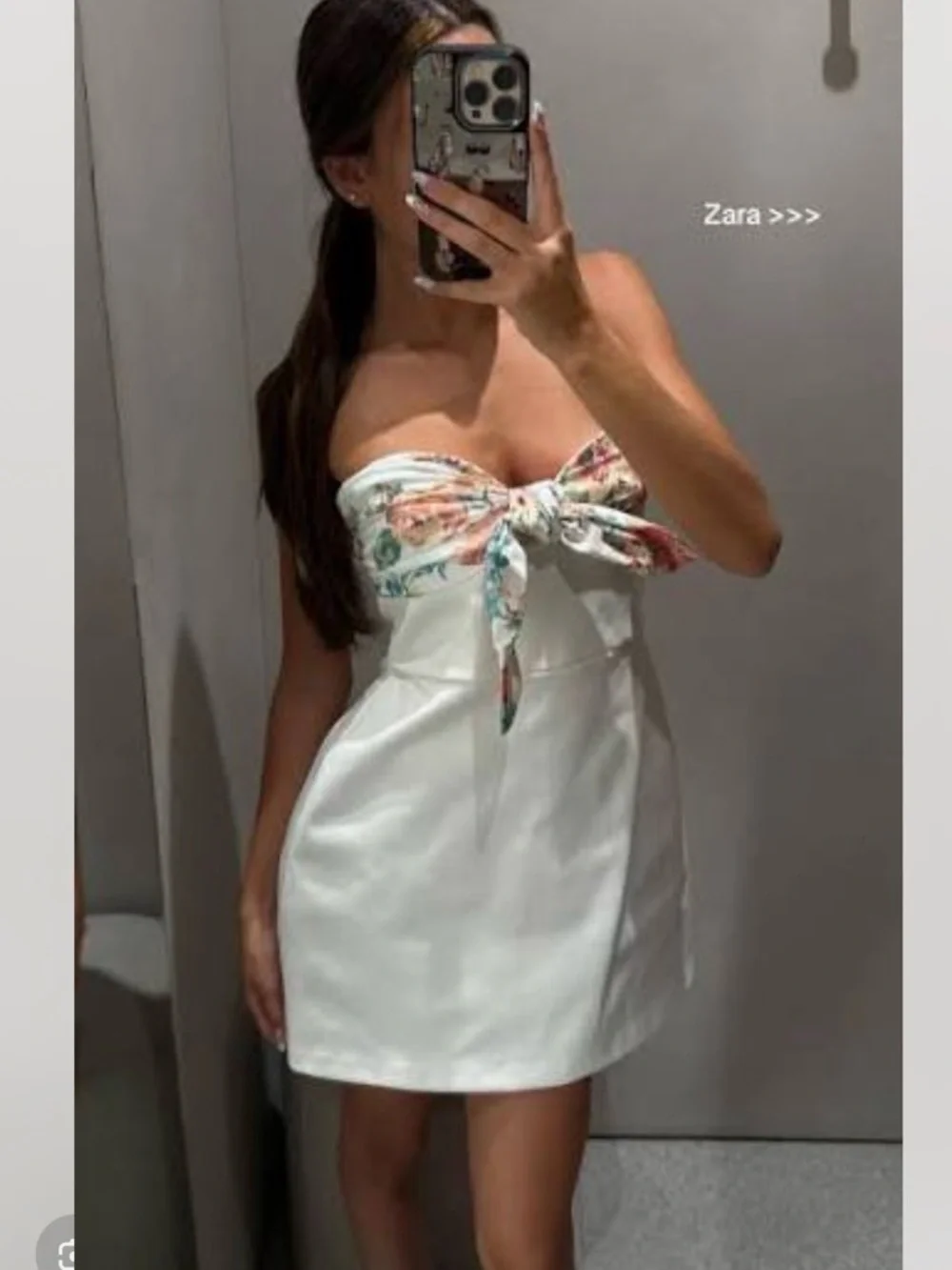 ZARA Strapless White Mini Dress with Floral Tie Bust - Picture 12 of 16